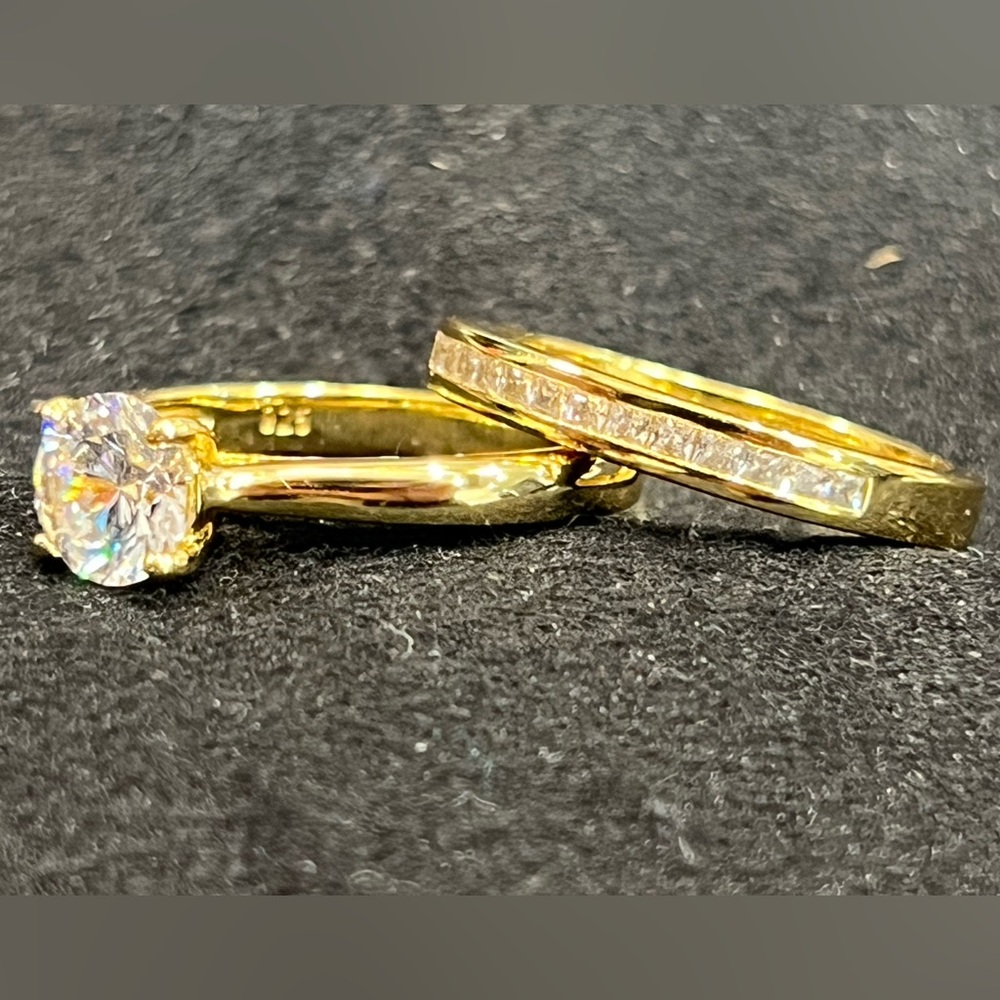 Elegant Gold Plated over 925 Silver Women's Ring Set Wedding Engagement